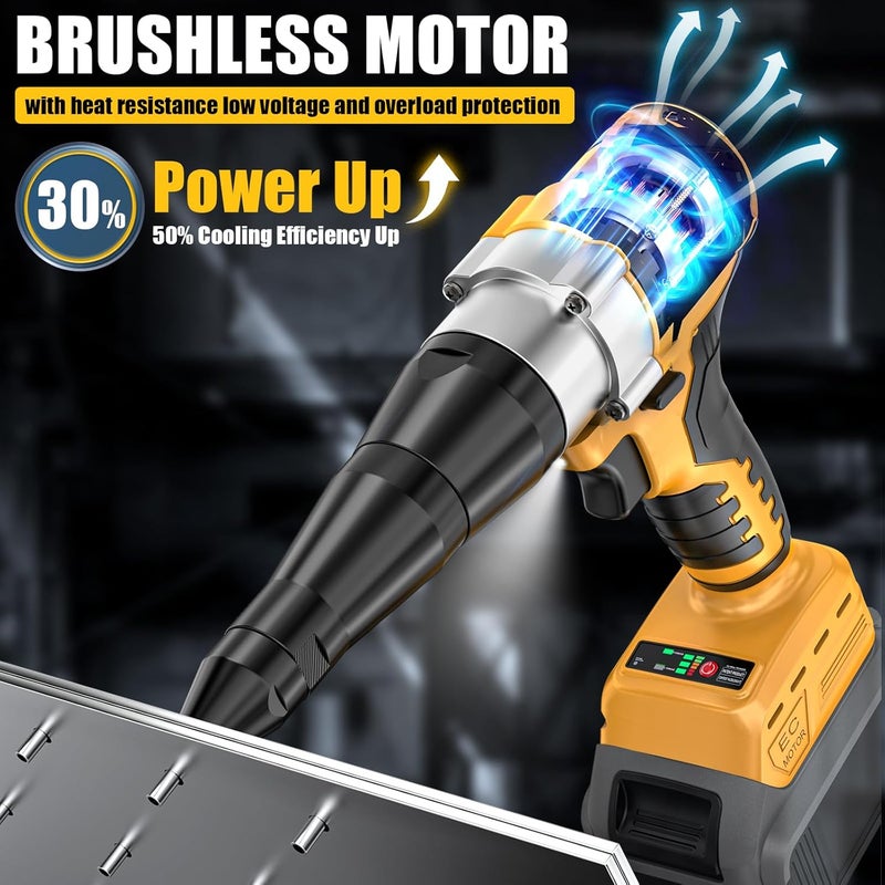 Cerycose Cordless Rivet Gun Compatible with DeWalt 20V Battery,Brushless Electric Rivet Nut Tool with 3 Sizes Steel Rivets(1/8",5/32",3/16") & Nose Pieces, Professional Riveters Gun 20V(Tool Only) - Image 4